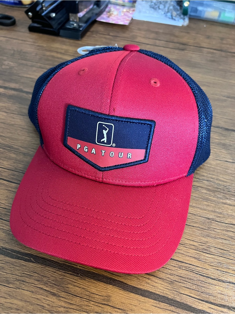 NWT PGA Tour Red & Navy Mesh Baseball Cap- OS
